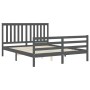 Gray solid wood bed frame with headboard 160x200 cm by vidaXL, Beds and slatted bases - Ref: Foro24-3194258, Price: 159,99 €,...