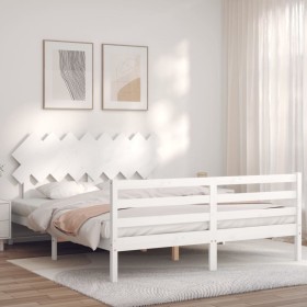 White solid wood bed frame with headboard 160x200 cm by vidaXL, Beds and slatted bases - Ref: Foro24-3195297, Price: 138,99 €...