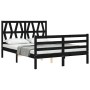 Bed frame with black solid wood headboard 140x200 cm by vidaXL, Beds and slatted bases - Ref: Foro24-3194380, Price: 158,96 €...