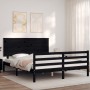 Bed frame with black solid wood headboard 160x200 cm by vidaXL, Beds and slatted bases - Ref: Foro24-3195235, Price: 164,92 €...