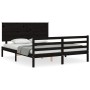 Bed frame with black solid wood headboard 160x200 cm by vidaXL, Beds and slatted bases - Ref: Foro24-3195235, Price: 164,99 €...