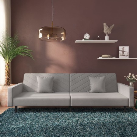 Sofá cama de 2 plazas con dos almohadas terciopelo gris claro de vidaXL, Sofás - Ref: Foro24-337628, Precio: 222,98 €, Descue...