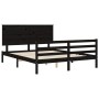 Bed frame with black solid wood headboard 160x200 cm by vidaXL, Beds and slatted bases - Ref: Foro24-3195235, Price: 164,99 €...