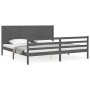 Gray solid wood bed frame with headboard 200x200 cm by vidaXL, Beds and slatted bases - Ref: Foro24-3194528, Price: 187,91 €,...