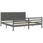 Gray solid wood bed frame with headboard 200x200 cm by vidaXL, Beds and slatted bases - Ref: Foro24-3194528, Price: 187,91 €,...