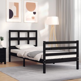 Bed frame with black solid wood headboard 100x200 cm by vidaXL, Beds and slatted bases - Ref: Foro24-3194825, Price: 114,99 €...