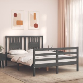 Estructura de cama matrimonio con cabecero madera maciza gris de vidaXL, Camas y somieres - Ref: Foro24-3194543, Precio: 155,...