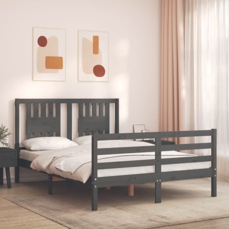 Double bed frame with gray solid wood headboard by vidaXL, Beds and slatted bases - Ref: Foro24-3194543, Price: 155,99 €, Dis...