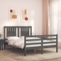 Double bed frame with gray solid wood headboard by vidaXL, Beds and slatted bases - Ref: Foro24-3194543, Price: 155,99 €, Dis...