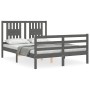 Double bed frame with gray solid wood headboard by vidaXL, Beds and slatted bases - Ref: Foro24-3194543, Price: 155,99 €, Dis...