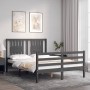 Double bed frame with gray solid wood headboard by vidaXL, Beds and slatted bases - Ref: Foro24-3194543, Price: 155,99 €, Dis...