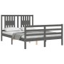 Double bed frame with gray solid wood headboard by vidaXL, Beds and slatted bases - Ref: Foro24-3194543, Price: 155,99 €, Dis...