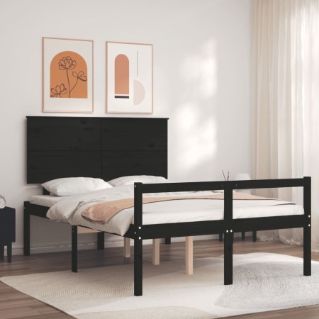 Estructura cama de matrimonio con cabecero madera maciza negra de vidaXL, Camas y somieres - Ref: Foro24-3195455, Precio: 164...