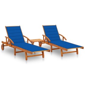 Sun loungers with table and cushions 2 pcs solid acacia wood by vidaXL, Loungers - Ref: Foro24-3077355, Price: 452,99 €, Disc...