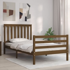 Honey brown solid wood bed frame and headboard 100x200 cm by vidaXL, Beds and slatted bases - Ref: Foro24-3194239, Price: 123...