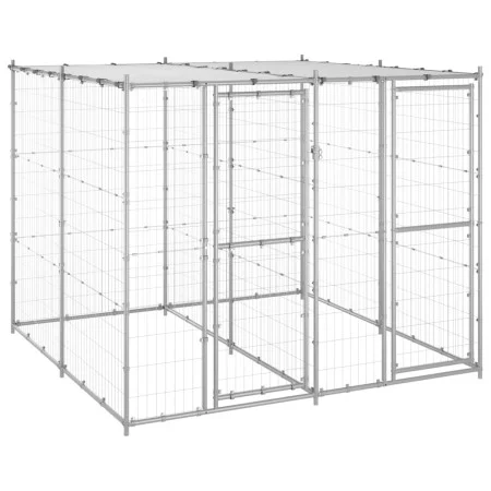 Outdoor steel dog kennel with a roof, 4.84 m² by vidaXL, Dog kennels and fences - Ref: Foro24-3082271, Price: 361,38 €, Disco...