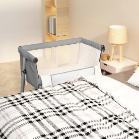 Cuna con colchón tela de lino gris claro de vidaXL, Cunas y camas para niños - Ref: Foro24-10295, Precio: 106,99 €, Descuento: %