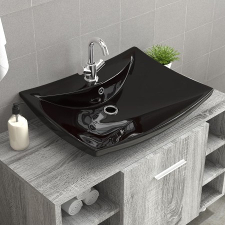 Rectangular ceramic sink with black faucet and drain hole. by vidaXL, Sinks - Ref: Foro24-140689, Price: 88,11 €, Discount: %