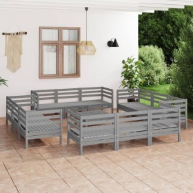 Juego de muebles de jardín 13 piezas madera maciza de pino gris de vidaXL, Conjuntos de jardín - Ref: Foro24-3082439, Precio:...