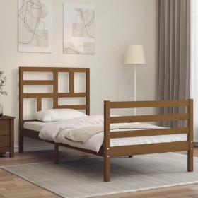 Estructura cama con cabecero madera maciza marrón miel de vidaXL, Camas y somieres - Ref: Foro24-3194889, Precio: 113,99 €, D...