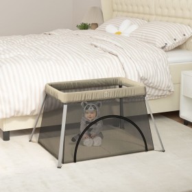 Playpen for babies with taupe gray linen fabric mattress by vidaXL, Baby Playpens - Ref: Foro24-10303, Price: 64,99 €, Discou...