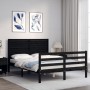 Bed frame with black solid wood headboard 140x200 cm by vidaXL, Beds and slatted bases - Ref: Foro24-3195030, Price: 184,99 €...