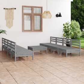 Gartenmöbel-Set 9-teilig aus massivem grauem Kiefernholz von vidaXL, Gartensets - Ref: Foro24-3082499, Preis: 406,99 €, Rabat...