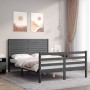 Double bed frame with gray solid wood headboard by vidaXL, Beds and slatted bases - Ref: Foro24-3194998, Price: 173,99 €, Dis...