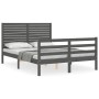 Double bed frame with gray solid wood headboard by vidaXL, Beds and slatted bases - Ref: Foro24-3194998, Price: 173,99 €, Dis...