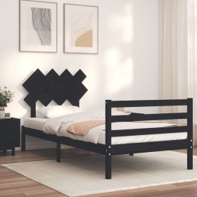 Estructura de cama con cabecero madera maciza negro 100x200 cm de vidaXL, Camas y somieres - Ref: Foro24-3195280, Precio: 114...