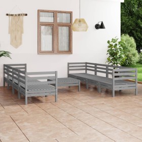 Garden furniture set 9 pieces solid gray pine wood by vidaXL, Garden sets - Ref: Foro24-3082519, Price: 413,67 €, Discount: %