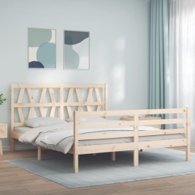 Bed frame with solid wood headboard 160x200 cm by vidaXL, Beds and slatted bases - Ref: Foro24-3194386, Price: 129,99 €, Disc...