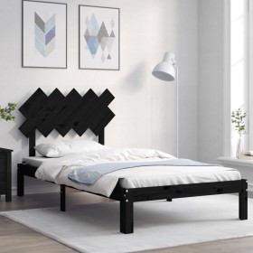 Bed frame with black solid wood headboard 100x200 cm by vidaXL, Beds and slatted bases - Ref: Foro24-3193720, Price: 110,99 €...