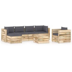 Garden furniture 7 pieces with green impregnated wood cushions by vidaXL, Garden sets - Ref: Foro24-3074855, Price: 729,99 €,...