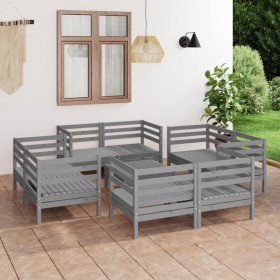 Garden furniture set 9 pieces solid gray pine wood by vidaXL, Garden sets - Ref: Foro24-3082434, Price: 515,99 €, Discount: %