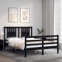 Bed frame with black solid wood headboard 120x200 cm by vidaXL, Beds and slatted bases - Ref: Foro24-3194570, Price: 162,73 €...