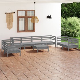 Garden furniture set 9 pieces solid gray pine wood by vidaXL, Garden sets - Ref: Foro24-3082609, Price: 451,50 €, Discount: %