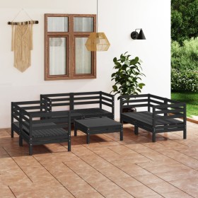 Juego de muebles de jardín 7 pzas madera de pino maciza negro de vidaXL, Conjuntos de jardín - Ref: Foro24-3082591, Precio: 3...