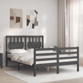 Double bed frame with gray solid wood headboard by vidaXL, Beds and slatted bases - Ref: Foro24-3194283, Price: 165,99 €, Dis...