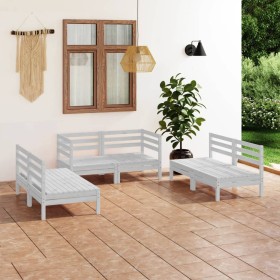 Gartenmöbel-Set 6-teilig aus massivem weißem Kiefernholz von vidaXL, Gartensets - Ref: Foro24-3082553, Preis: 312,99 €, Rabat...