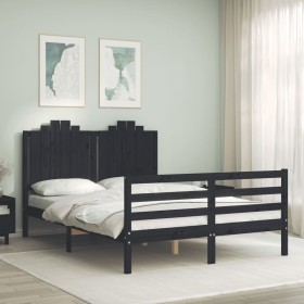 Bed frame with black solid wood headboard 140x190 cm by vidaXL, Beds and slatted bases - Ref: Foro24-3194165, Price: 170,99 €...