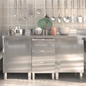 Commercial kitchen cabinets 3 units stainless steel by vidaXL, Restoration - Ref: Foro24-3083720, Price: 623,04 €, Discount: %