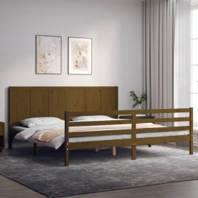 Estructura cama y cabecero madera maciza marrón miel 200x200 cm de vidaXL, Camas y somieres - Ref: Foro24-3194529, Precio: 19...