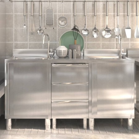 Commercial kitchen cabinets 3 units stainless steel by vidaXL, Restoration - Ref: Foro24-3083721, Price: 726,38 €, Discount: %