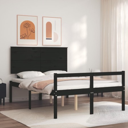 Estructura de cama con cabecero madera maciza negro 140x200 cm de vidaXL, Camas y somieres - Ref: Foro24-3195485, Precio: 152...