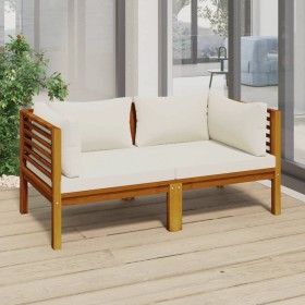 2-Sitzer-Gartensofa mit cremefarbenem Akazienholzkissen von vidaXL, Gartensets - Ref: Foro24-3086931, Preis: 371,25 €, Rabatt: %