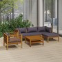 Muebles de jardín 6 pzas cojines madera maciza de acacia de vidaXL, Conjuntos de jardín - Ref: Foro24-3086896, Precio: 853,99...