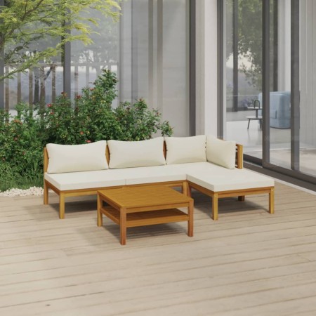 Garden furniture set 5 pieces with cream cushions solid acacia wood by vidaXL, Garden sets - Ref: Foro24-3086926, Price: 606,...