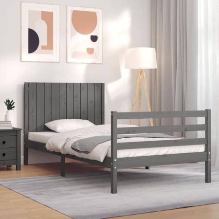 Gray solid wood bed frame with headboard 100x200 cm by vidaXL, Beds and slatted bases - Ref: Foro24-3194758, Price: 129,68 €,...