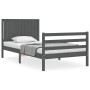 Gray solid wood bed frame with headboard 100x200 cm by vidaXL, Beds and slatted bases - Ref: Foro24-3194758, Price: 129,68 €,...